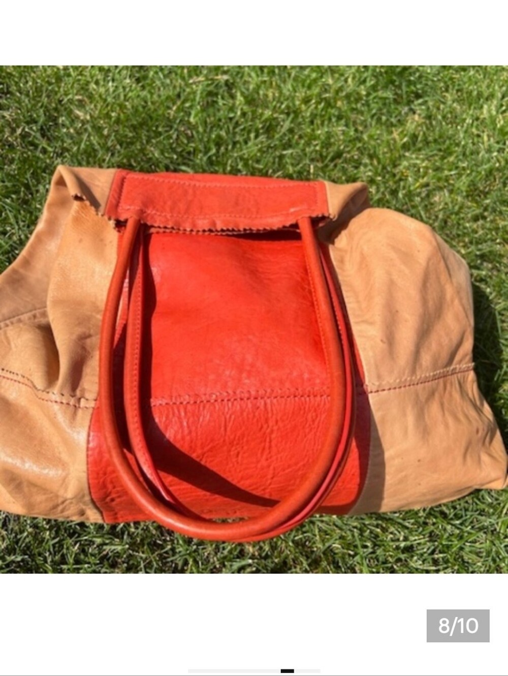 BANANA REPUBLIC – Lambskin Two-Tone Leather Tote Bag in Tan and Orange